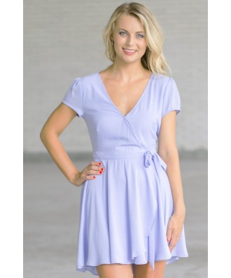 Cute Pale Blue Wrap Dress, Sky Blue Dress, Periwinkle Blue Online Boutique Dress