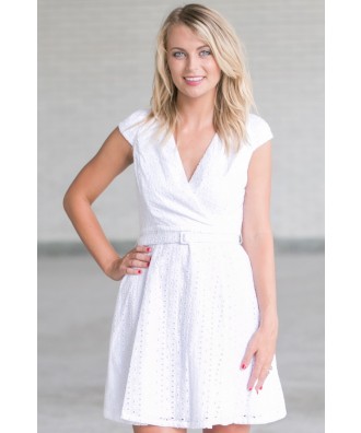 Cute White A-Line Eyelet Dress, Online Boutique Dress, Cute White Sundress, White Summer Dress