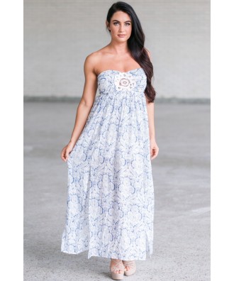 Blue and White Printed Maxi Dress, Cute Maxi Dress, Cute Summer Dress