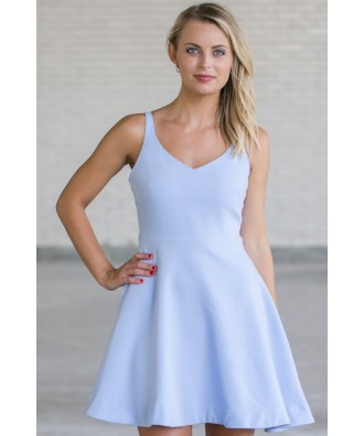 Cute Pale Blue Sundress, Periwinkle Blue A-Line Party Dress, Blue Summer Dress 
