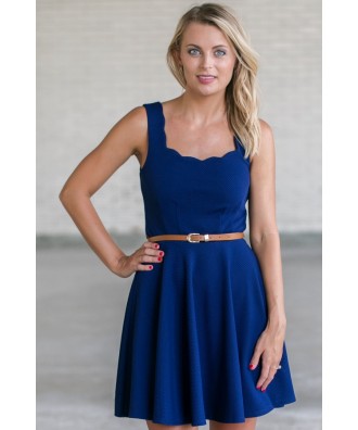 Royal Blue Belted A-Line Dress, Cute Blue Dress, Blue Summer Dress, Online Boutique Dress