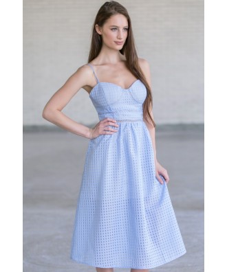 Pale Blue Midi Sundress, Cute Summer Dress, A-Line Sky Blue Dress