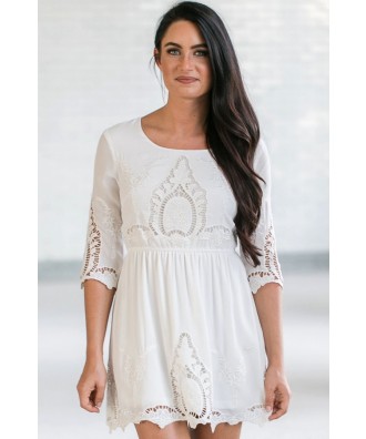 White Eyelet Summer Dress, Cute White Online Boutique Dress, White Sundress