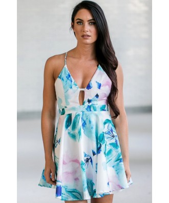 Watercolor Floral Print Sundress, Cute Summer Dress, Floral Print A-line Dress, Online Boutique Dress