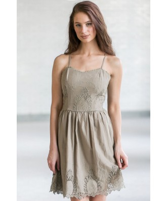 Cute Olive Green Eyelet Dress, Olive Green Summer Dress, Cute Sundress, Online Boutique Dress