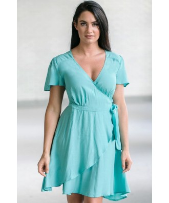 Aqua Blue Wrap Dress, Cute Summer Dress, Aqua Party Dress