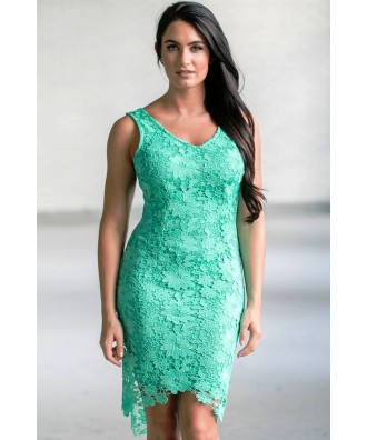 Jade Green Lace High Low Dress, Cute Lace Dress Online, Jade Lace High Low Party Dress