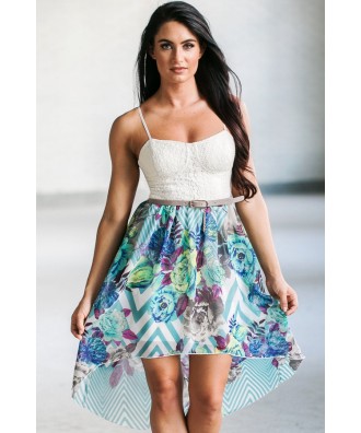 Printed High Low Party Dress, Cute Summer Dress, Tropical Print Dress