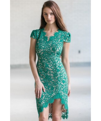 Bright Green Lace Sheath Dress, Cute Green Party Dress, Online Boutique Dress, Lace Cocktail Dress