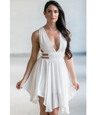 White Party Dress, Sexy White Dress, White Cutout Side Dress, Boutique Dress
