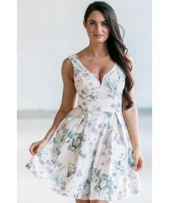 Antique Floral Print A-Line Sundress, Cute Summer Dress, Online Boutique Dress, Floral Party Dress