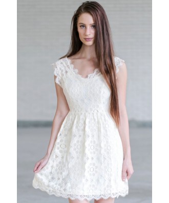 Cream Lace A-Line Dress, Cute Cream Dress, Cream Bridal Shower Dress