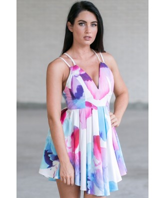 Cute Watercolor Paint Dress, Cute Party Dress, Bright Summer Dress