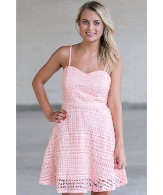 Pink Lace A-Line Dress, Cute Pink Dress, Pink Summer Dress, Pink Party Dress