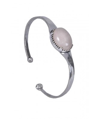 Cute Pink Stone Cuff Bracelet, Silver Cuff Jewelry, Boho Bracelet
