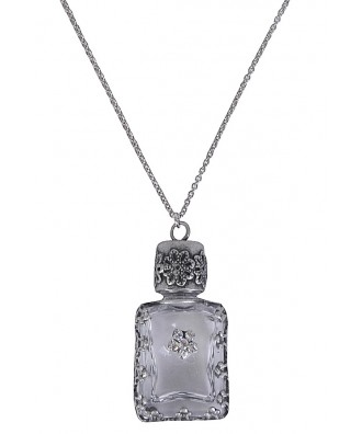 Cute Silver Bottle Necklace, Silver Bottle Pendant, Cute Boho Jewelry