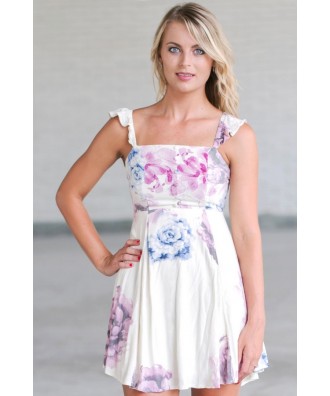 Cute Floral Print Sundress, Watercolor Print Dress, Cute Summer Dress Online