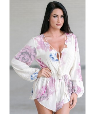 Watercolor Floral Print Romper, Cute Summer Romper, Pink Floral Swimwear Cover-up