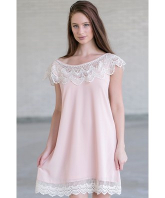 Blush Pink and Ivory Lace Dress, Blush Pink Flowy Dress, Cute Summer Dress