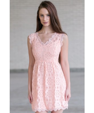 Cute Pink Dress, Pink Lace A-Line Dress, Pink Bridesmaid Dress Online