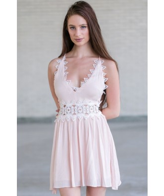 Pale Pink Blush and Ivory Lace Dress, Cute Summer Dress, Pink Party Dress