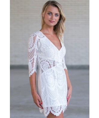 White Lace Pencil Dress, Cute White Lace Dress Online, Boutique Dress ...