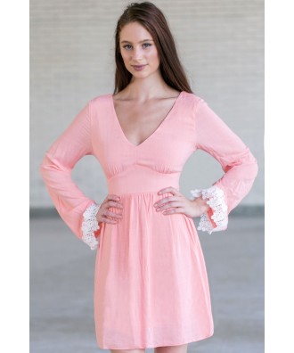 Cute Pink Bell Sleeve Dress, Cute Summer Dress, Boutique Dress
