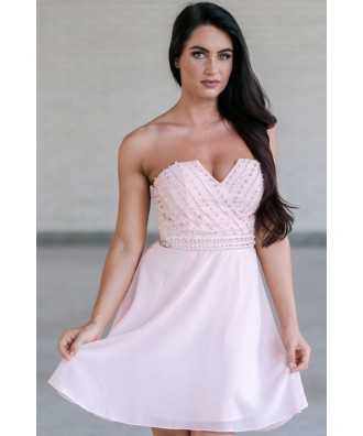 Pale Pink Embellished Dress, Pink Bridesmaid Dress, Pink Party Dress, Cute Pink Dress