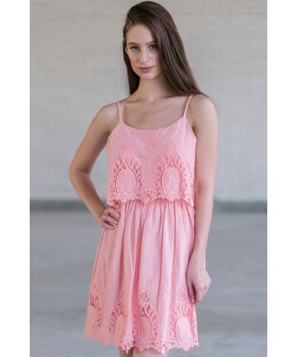 Cute Pink Summer Dress Online, Pink Embroidered Dress, Pink Party Dress