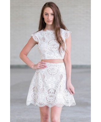 Ivory Lace Two Piece Outfit, Cute Ivory Lace Outfit Online