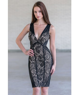 Black Lace Bodycon Cocktail Dress, Cute Black Lace Juniors Dress Online