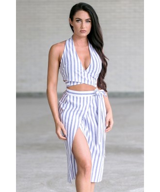 Cute Blue and White Stripe Two Piece Outfit, Juniors Online Boutique Clothes, Summer Outfit