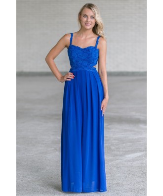 Bright Royal Blue Lace Maxi Dress, Juniors Boutique Maxi Online, Cute Summer Maxi