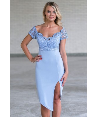 Periwinkle Lace Cocktail Dress, Cute Online Boutique Juniors Dress, Blue Party Dress
