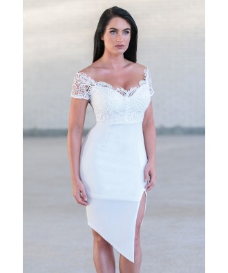 White Lace Pencil Dress Online, Cute White Juniors Boutique Dress, White Cocktail Dress