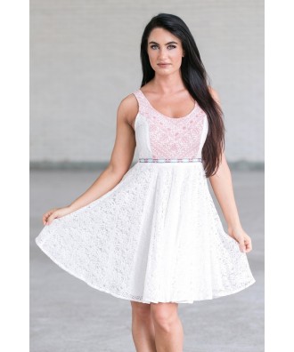 White and Red Embroidered A-Line Summer Dress, Cute Sundress Online