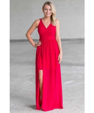 Red Formal Maxi Bridesmaid Prom Dress