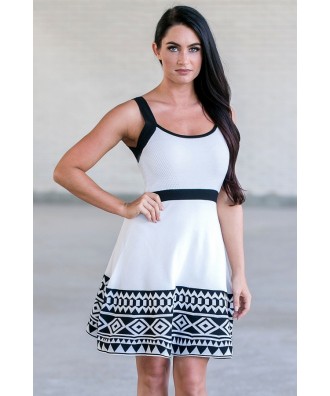 Black and White Contrast Pattern Sweater Dress, Cute Dress Online