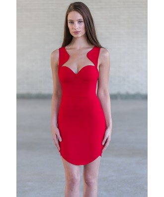 Red Bodycon cocktail dress, sexy red party dress