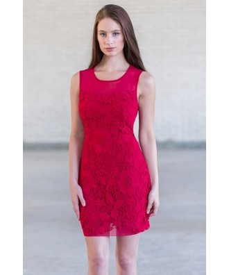 Cute Red Lace Holiday Cocktail Party Dress