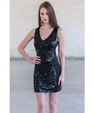 Black Sequin Cocktail Party Dress