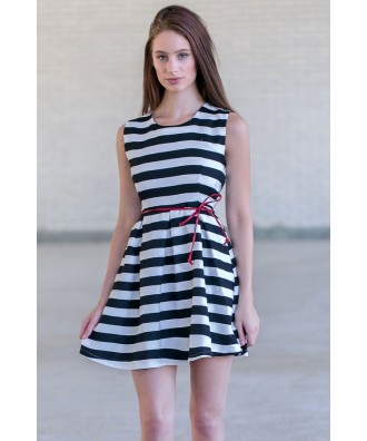 Cute Black and White Stripe A-Line Dress, Summer Boutique Dress