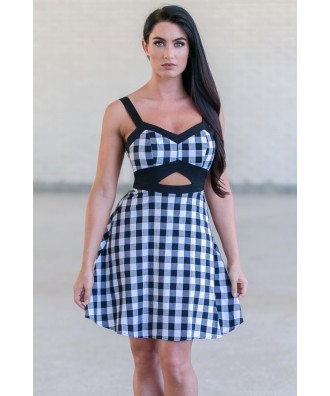 Black and White Checker Print Dress, Cute Summer Dress