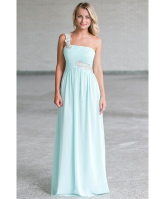Cute Mint Maxi Bridesmaid Dress Online, Mint Formal Prom Dress