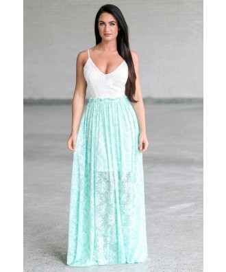 Cute Mint Green Open Back Maxi Dress, Summer Juniors Maxi Dress Online