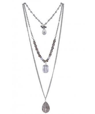 Silver Layered Necklace, Cute Boho Hippie Pendant