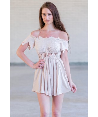 Cute Beige Summer Romper, Online Boutique Romper, Outfit For Teens