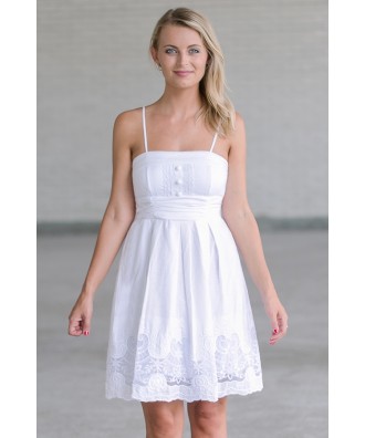 White A-Line Sundress, Cute Summer Dress, White Embroidered Dress