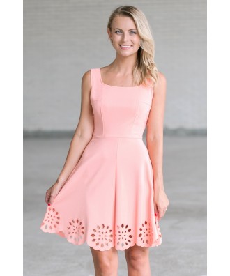 Peach A-Line Summer Dress, Cute Party Dress