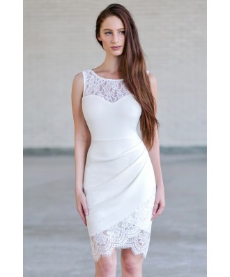 Cute Off White Lace Bodycon Dress